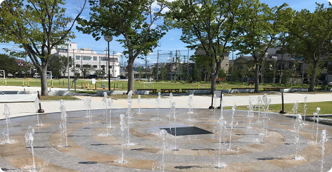 大阪市内からすぐ　守口市　水遊びのできる公園　大枝公園　水の遊び場